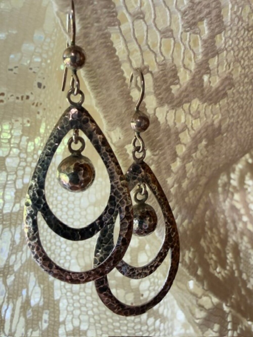 Vintage Authentic VOGT Southwestern/Mex Sterling Hammered Teardrop Earrings